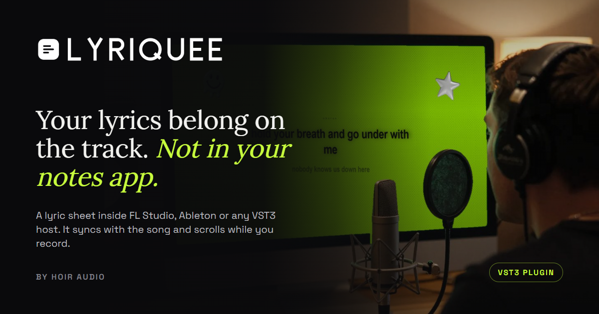 Hoir Audio、歌詞をDAW内に表示するVST3「Lyriquee」を発売　$29は10月22日まで