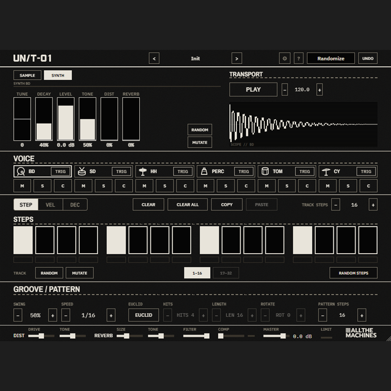 All The Machines、無償のドラムマシン音源「UN/T-01」を公開 VST3・AU・CLAP対応