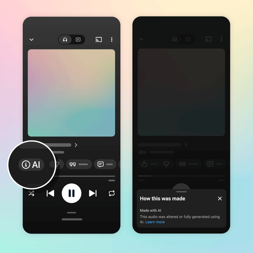 YouTube Music、AI生成と判定された楽曲にラベル表示を開始